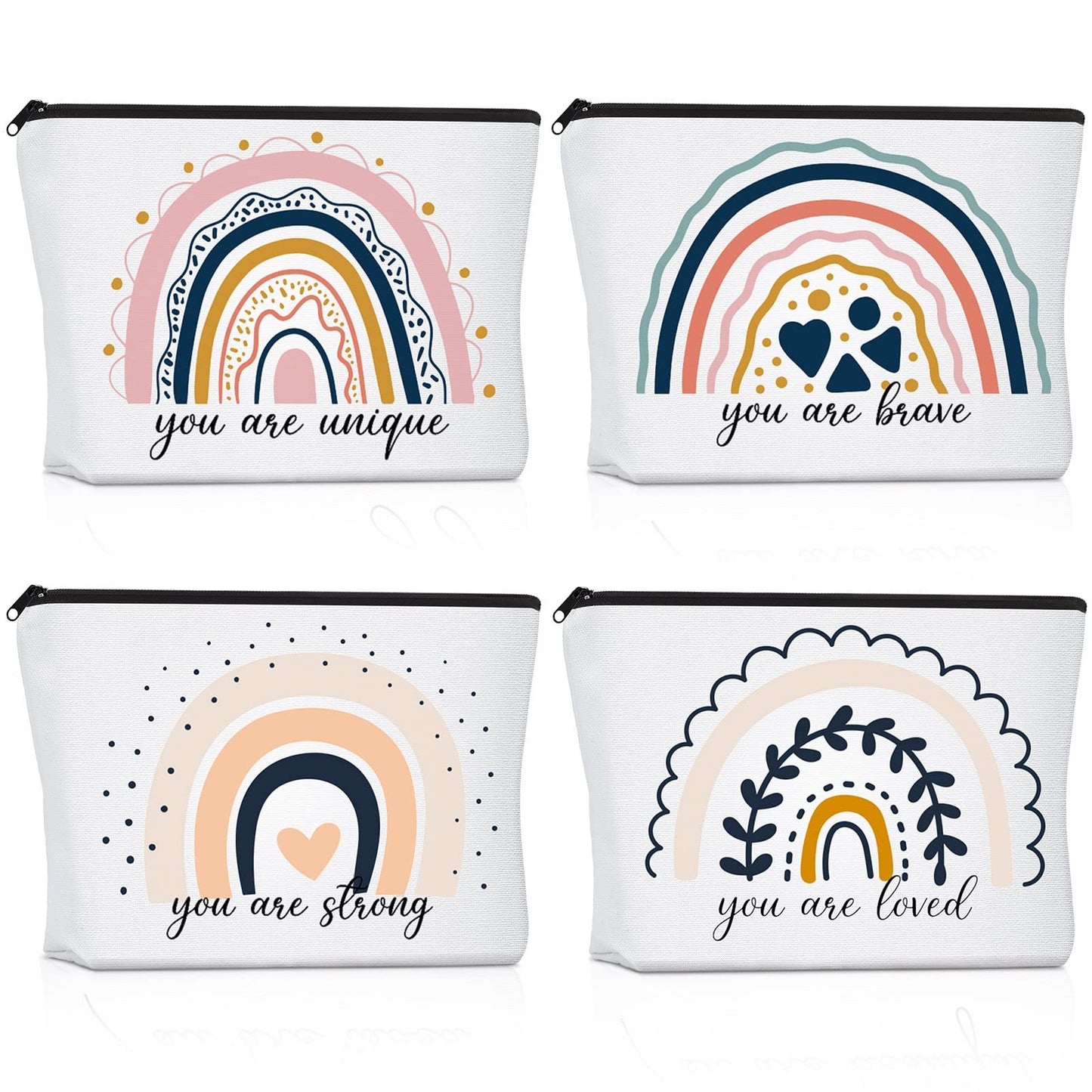 Saintrygo Rainbow Cosmetic Bag 4 Pieces Inspirational Quotes Canvas Cosmetic Bags Bulk You Are Loved Beautiful Kind Makeup Bag Personalized Purse Pouch for Adults Women Teacher Gift (Leaves)