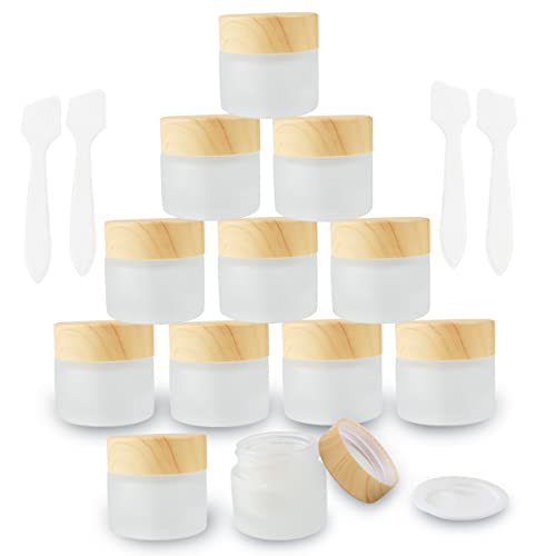 12 Pack Frosted Glass Jar Cosmetic Cream Jar Sample Jars Empty Travel Makeup Container For Cream Lotion Lip Balm Eyeshadow (10g)