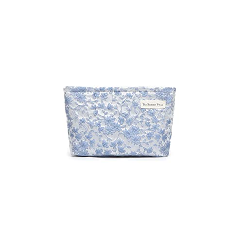 The Summer Swan | Large Aesthetic Makeup Bag | Floral Makeup Bag | Mid-day Clutch | Period Kit Bag | Hygiene Bag | Skincare Bag | Cute Makeup Bag (Embroidery Blue)