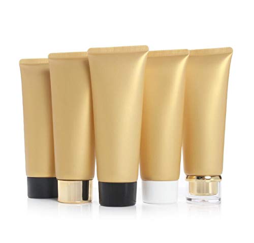 Snadulor 20 Pcs 100ml/3.4oz Empty Plastic Squeeze Bottles Refillable Travel Cosmetic Sample Packing Containers Tubes for Facial Cleaner Shampoo Conditioner Shower Gel Lotion,Gold