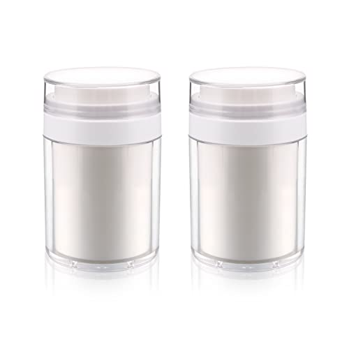 USRommaner 2 Pack 3.34 oz Airless Pump Jar,Empty Acrylic Vacuum Jar with Press Pump,Portable Travel Face Cream Lotion Container Pot for Makeup,Essence,Moisturizer,Eye Cream,Gel-Big,White