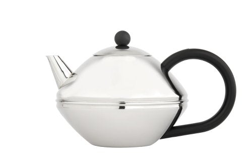 bredemeijer Ceylon Double Walled Teapot, 1.4-Liter, Stainless Steel Glossy Finish with Nature Black Accents