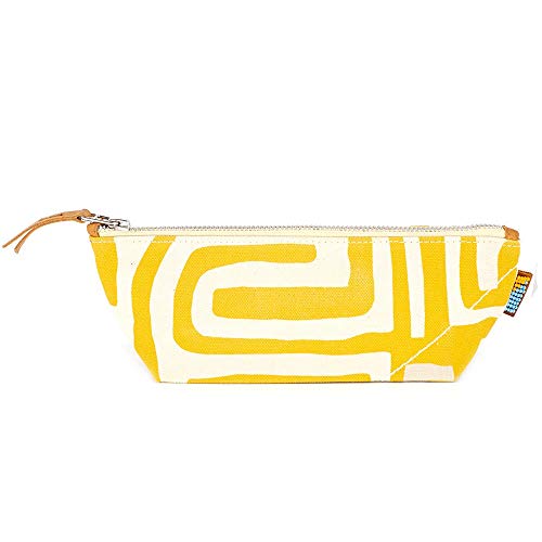 Ubuntu Life Kuba Pouch – Makeup & Toiletry Bag for Women Made with Natural Cotton Canvas, Stylish Cosmetic Bag with Kuba African Print (Mustard & Eggshell, Small)