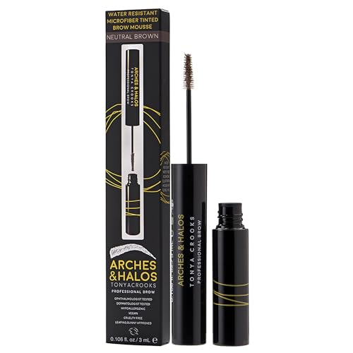 Arches & Halos Microfiber Tinted Brow Mousse - Shape and Define - For Full, Fluffy, Natural Looking Brows - Vegan and Cruelty Free Makeup - Neutral Brown - 0.11 oz