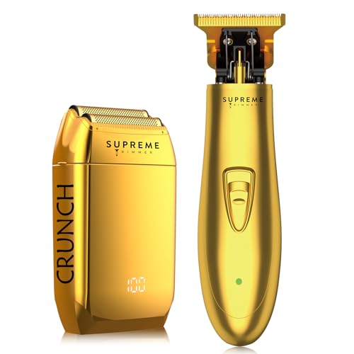 Supreme Trimmer 2-in-1 T-Shaper Trimmer & Crunch Foil Shaver | STF602 Electric Razor & ST5200 Beard Trimmer Barber Haircut Kit | Gold