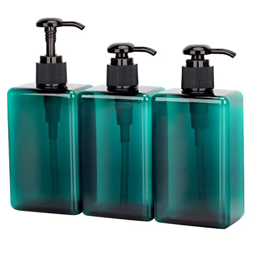 Suream 9.5oz Refillable Pump Press Bottles, Plastic Shampoo and Conditioner Dispenser, 280ml Reuable Cosmetic Empty Bottle, Bathroom Countertop Shower Dispensers for Body Wash, Hand Sanitizer, 3Pack