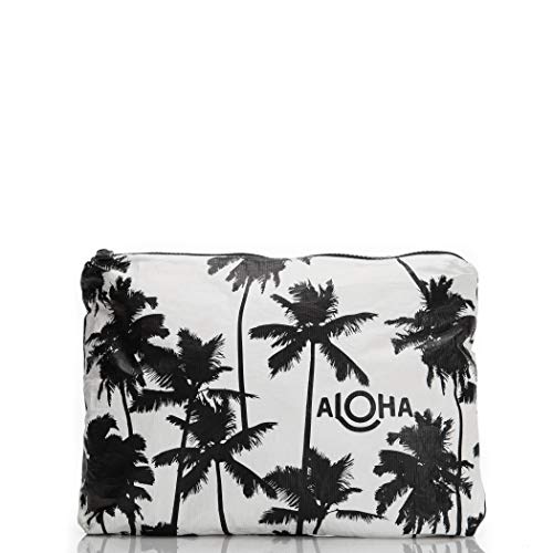 ALOHA Collection Mid Coco Palms Pouch in Black | Lightweight, Packable, and Splash-Proof Makeup Pouch | Easy to Clean