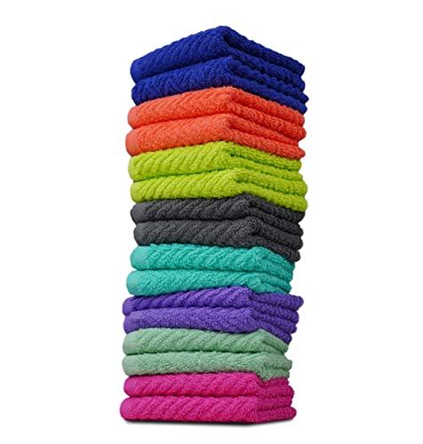 ZUPERIA Zigzag Wash Cloth -16 Pack -12" x 12"- Highly Absorbent Soft Washcloths for Face, Gym Towels, Hotel Spa Quality, Reusable Multipurpose Towels (Assorted)