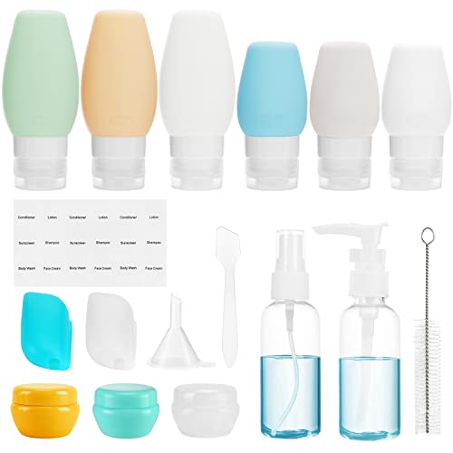 Beveetio 18 Pack Travel Bottles TSA Approved Containers,3oz + 2oz Leak Proof Travel Accessories Toiletries,BPA Free Silicone Squeezable Travel Tubes for Cosmetic Shampoo Conditioner Lotion Soap