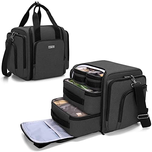 BAFASO Travel Makeup Bag with 4 Inner Removable Pouches, Multifunctional Cosmetic Bag Holds Makup/Hair Supplies (Patent Pending), Black