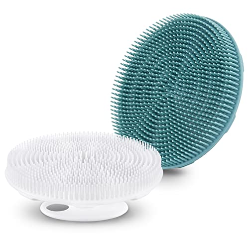 2 Pack Soft Silicone Shower Brush, Body & Face & Short Hair Wash, Bath Exfoliating Skin Massage Scrubber, Dry Skin Brushing Glove Loofah, Fit for Sensitive and All Kinds of Skin