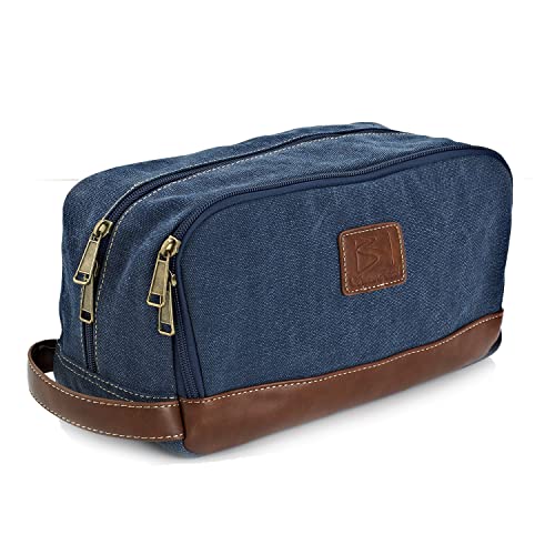 seemeroad Toiletry Bag Canvas for Men/Women Traveling Cosmetic Bag Dopp Kit Leather Shaving Organizer Hygiene (L - Blue)