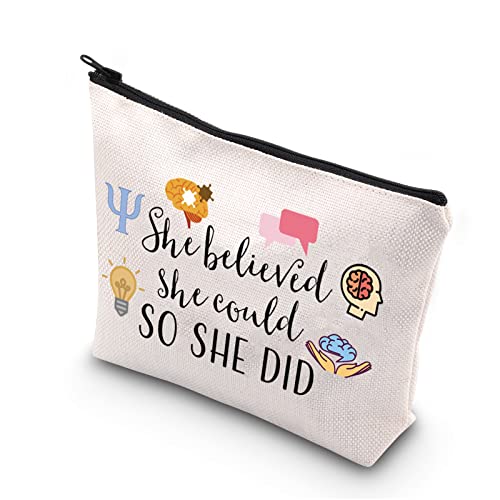 Psychologist Gift She Believed She Could So She Did Mental Health Matters Therapist Gift Counselor Gift Makeup Bag (She Believed psychologist)