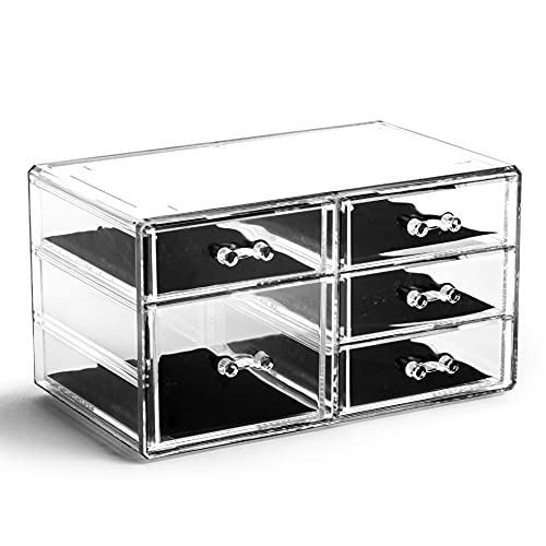 BINO | 5-Drawer Makeup Organizer, Lexington Avenue | THE MANHATTAN SERIES | Modular Design Storage Drawers | Vanity Acrylic Organizers | Stackable Storage Bins | Clear Makeup Organizers And Storage