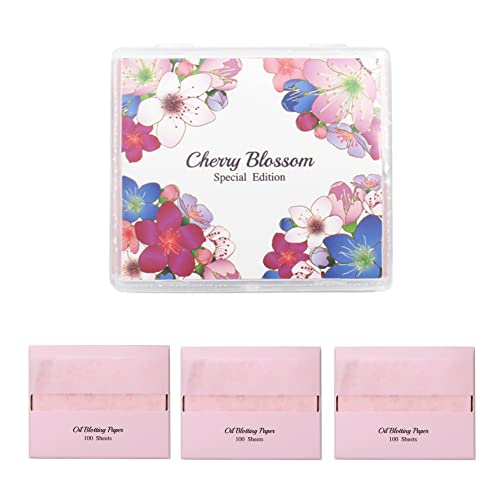 [varuza] Biodegradation Natural Hemp Face Oil Blotting Paper with Mirror Case and Refills (400 Count (with Mirror Case), CHERRY BLOSSOM)