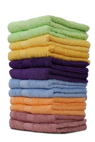 CH 100% Cotton Face Washcloths Set - Ultra Soft Towels for Bathroom and Home, High Durability and Absorbency, Convenient and Stylish Wash Cloths - Bright Multi-Color (12 Pack, Lime Assorted)