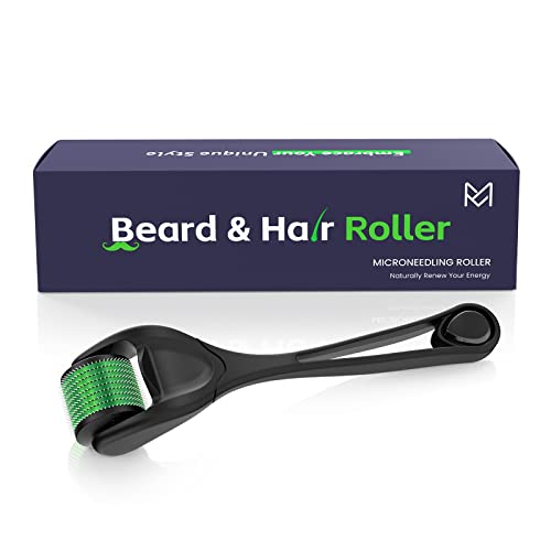 Beard & Hair Roller Black w/Green 540 Stainless Steel Derma Microneedling Roller MOOKARDILANE Face Home Use