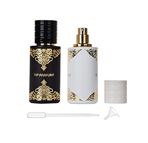 2 Pcs 50ml/1.7oz Glass Spray Bottle Perfume Atomizer Fine Mist Spray Bottles Travel Glass Bottles Cosmetic Sample Bottles Essential Oil Fragrance Sprayer Containers(black&white)