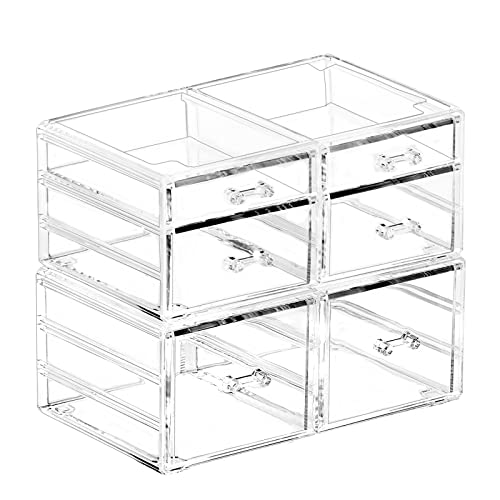 Pack of 2 Clear Stackable Acrylic Storage Containers With 6 Drawers Bathroom Organizers And Storage For Jewelry Hair Accessories Nail Polish Lipstick Make up Marker Pen