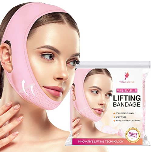 Venus Visage V-Line Chin Strap, Reusable Double Chin Strap for Jaw Line Definition, Chin Strap for Double Chin for Women & Men,  V Line Lifting Mask, Visually Sculpting Double Chin Mask (Pink)