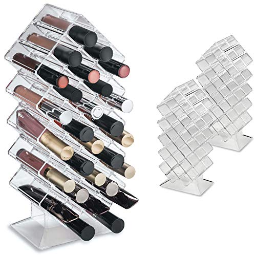 BY ALEGORY byAlegory (Set Of 2) Acrylic Lip Gloss Makeup Organizer 28 Space Storage w/Deep Slots Designed To Stand Lay Flat & Be Stacked Refillable Cosmetic Container - Clear