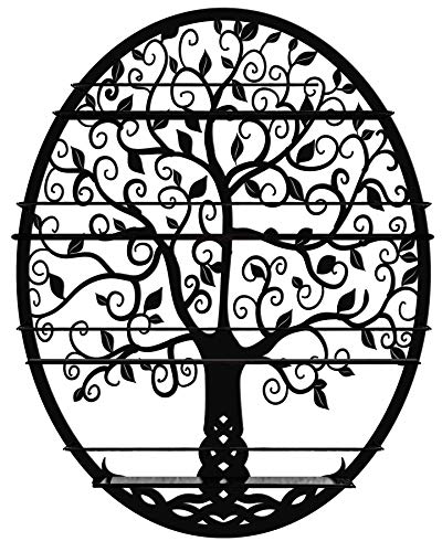 SoCal Buttercup Essential Oils & Nail Polish Organizer - Display Holder Storage Shelf from Oval Black with Tree Silhouette - Wall Mounted Round Rack Oil Bottle Storage (Black)