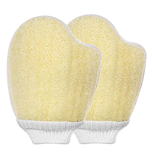 Upgraded Exfoliating Loofah Sponge Pads with Adhesive Wall Hooks Natural Luffa Body Scrubber Shower Body Glove Close Skin for Men and Women Bath Spa(Hand Shape 2 Piece, Beige)