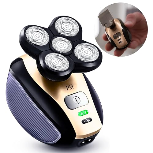 PLAY MORE ENTERPRISES 5 Head Shavers for Bald Men - Wet Dry Head Shavers for Men - Electric Razor for Bald Hair - Head Shaver Kit - Rechargeable Bald Head Shaver with Trimmers and Cleaning Brush