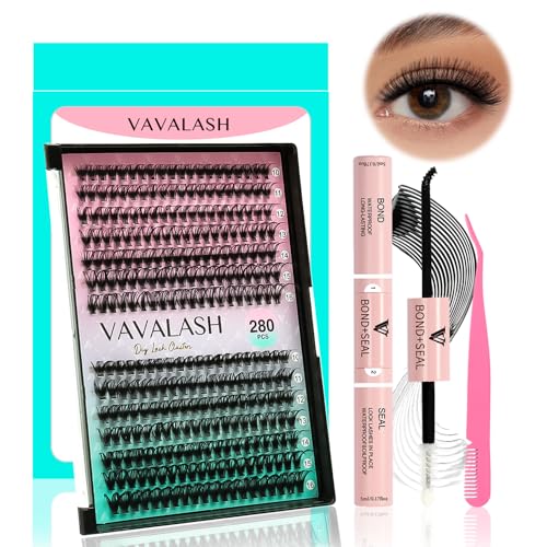 VAVALASH DIY Lash Extensions Kit Individual Cluster Lashes Kit with 280 Lash Clusters 30D+40D-0.07-D-10-16Mix, Lash Bond and Seal, Lash Applicator for DIY Eyelash Extensions at Home（Kit-30D+40D)