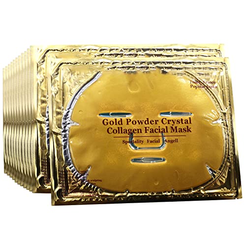 Permotary 12 PCS 24k Gold Crystal Gel Collagen Facial Masks, Treatment Deep Moisturizing Facial Masks For Anti Aging Puffiness Skincare Anti Wrinkle Tighten Skin & Revitalize Skin