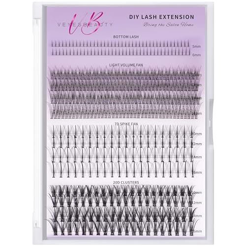 VEYESBEAUTY Lash Clusters Individual Cluster Lash Extensions DIY Multi-type Mixed Wispy Faux Mink Eyelash Tray Bottom, Spike, Volume Lashes for Self Application at Home