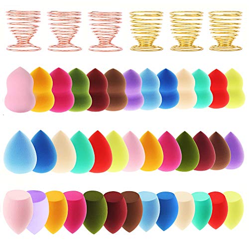 Abgream 45pcs Makeup Sponge Blender Set - 39 Pcs Latex-Free Vegan Sponges with 6 Pcs Makeup Blender Holder, Beauty Cosmetic Foundation Blending Powder Puff for Liquid Powers BB Cream (Style 2)