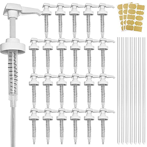 24 Pack Gallon Jug Pump Dispenser 38-400 White Pump for Gallon Jug - 7cc Lotion Gallon Shampoo Pump Top Replacement, Fits 1 Gallon Bottle 64oz 128oz Hand Sanitizer Containers, Free Labels