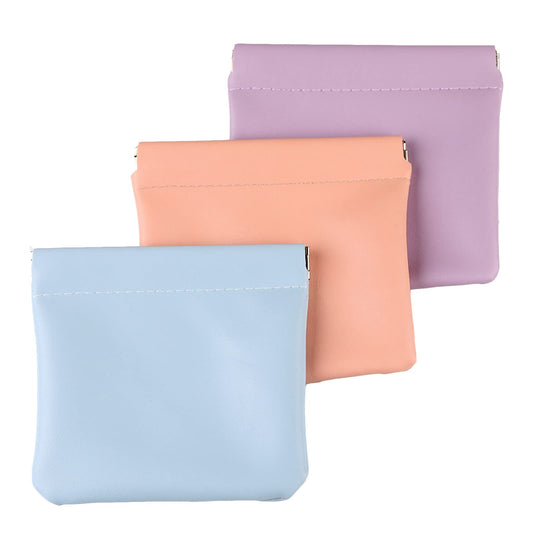3Pcs Pouchic - Personalized Snap Closure Leather Organizer Pouch, Pocket Cosmetic Bag Squeeze Top, Self Closing Makeup Pouch, Waterproof Portable Small Bag, Women Mini Travel Bag