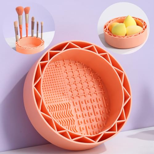 Silicone makeup brush cleaner with Drying ， makeup brush cleaner bowl， for Brushes, Powder Puffs, and Sponges (orange)