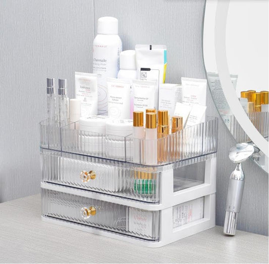 Acrylic Makeup Organizer for Vanity,Cosmetic Display Cases with 2 Drawers and 1 Tray,Stackable Countertop Cosmetics Storage,for Makeup Brush,Hair Accessories,Lipstick and Jewelry,Skincare