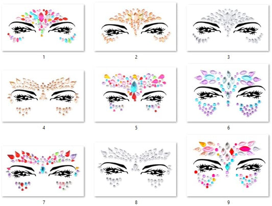 9 PCS Face Gems Adhesive Glitter Jewel Tattoo Sticker Festival Gems Rave Party Body Make Up Z9ZAK (9 PCS Z9ZAKMIXA)