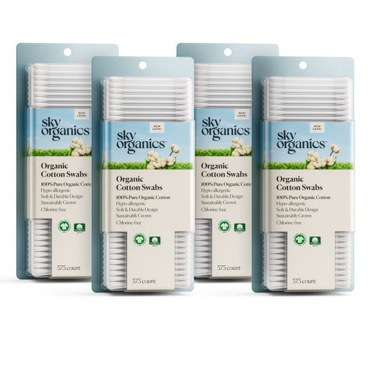 Sky Organics Organic Cotton Swabs for Sensitive Skin, 100% Pure GOTS Certified Organic for Beauty & Personal Care, 4 Pack