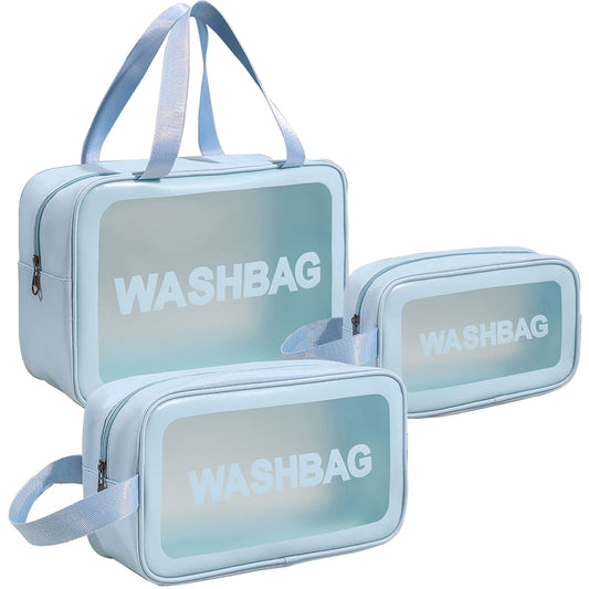 weallbuy Clear Travel Toiletry bag, 3 PCS Makeup Cosmetic Bag Transparent Travel Wash Bag for Women and Girls （Blue