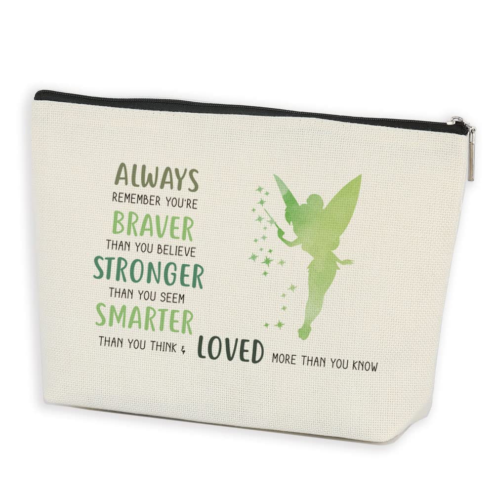 Azteoiz Inspirational Gifts for Women Makeup Zipper Pouch Bag for Women Girls You Are Braver Stronger Smarter Than You Think Inspired Gift for Her Fairy-Tale Fans Friend Sister