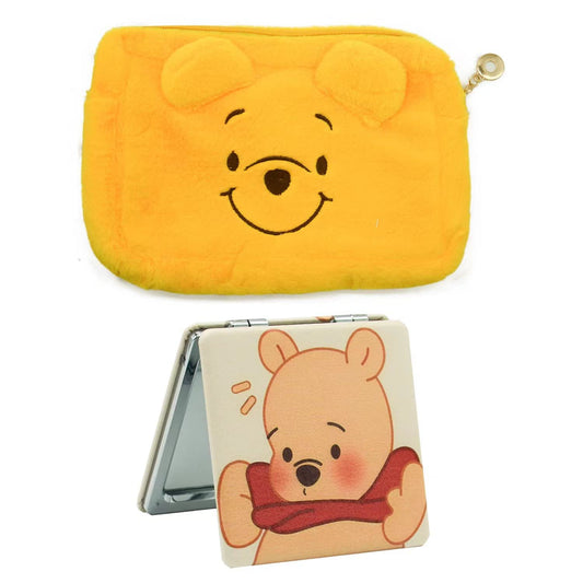 Rondlaho Pooh Travel Cosmetic Bag, Large Capacity Cosmetic Pouch Makeup Bag with Zipper, Plush Travel Toiletry Bag Makeup Accessories Organizer, Foldable Storage Bags Makeup Pouch for Women Girls