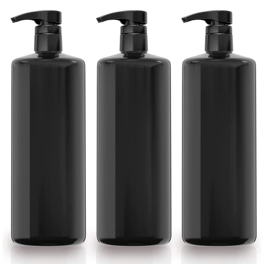 Bar5F Black Pump Bottles for Shampoo Conditioner Body Wash 33.8-Ounce 1-Liter Gloss Finish Heavy-Duty 3-Pack