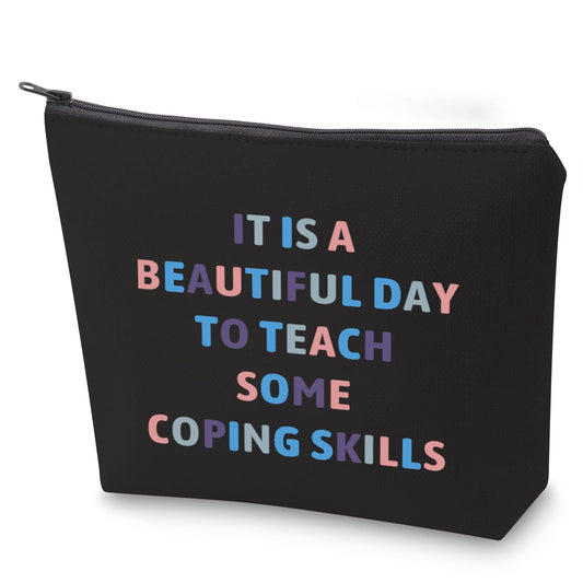 ZJXHPO Counselor Cosmetic Bag It Is Abeautiful Day To Teach Some Coping Skills Makeup Zipper Pouch Bag Counselor Inspire Gift (BL coping skills)