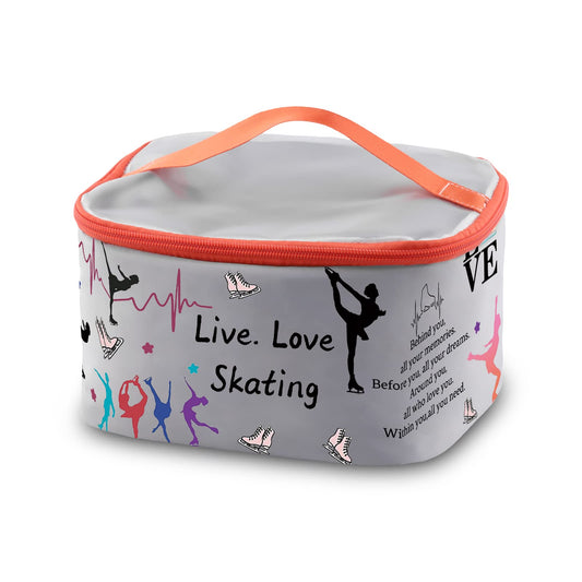 PXTIDY Ice Skating Gifts Skating Cosmetic Organizer Bag Live Love Figure Skating Gifts Makeup Case Skate Lover Gift for Women Skating Team Gift Ice Skater Survival Kit (grey LT)