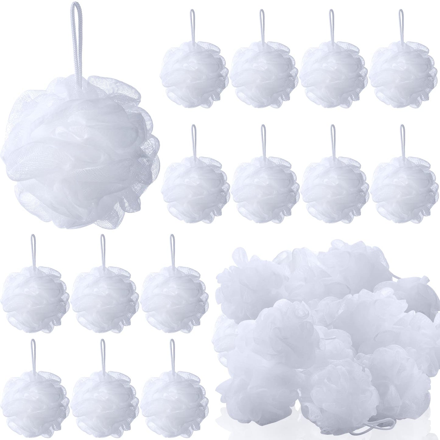 50 Pack Loofah Sponge Bath Sponge Shower Loofah Mesh Shower Ball Bath Pouf Wash Body Puff for Women Men, 30 g (White)