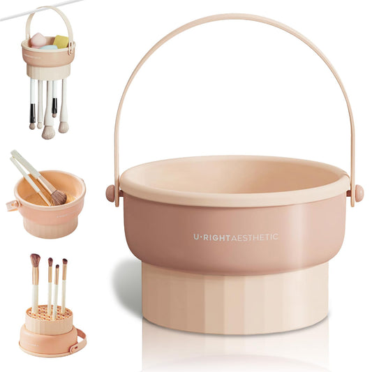 Rejoywor 3 in 1 Makeup Brush Cleaner, Silicone Makeup Brush Cleaner Mat, Efficient Cosmetic Brush Cleaner with 31PCS Brush Drying Holder & Storage & Cleaning, Portable Cleaning Tool