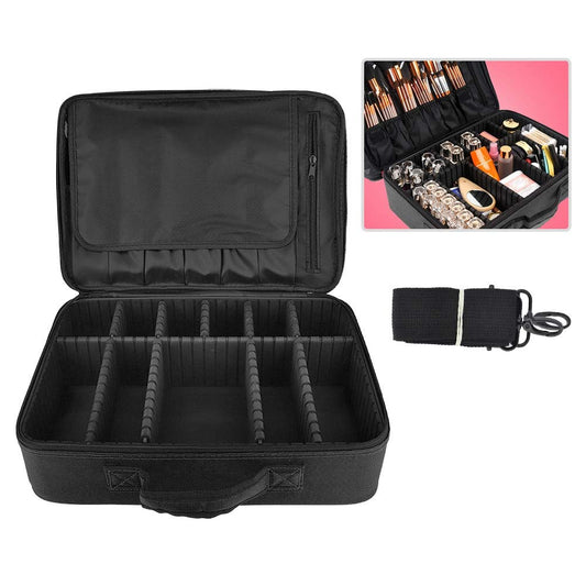 Professional Tattoo Kits Case for Tattoo Machines, Upgrated 3 Layers Cosmetic Organizer Bags, Beauty Artist Makeup Case with Shoulder Strap(Black)