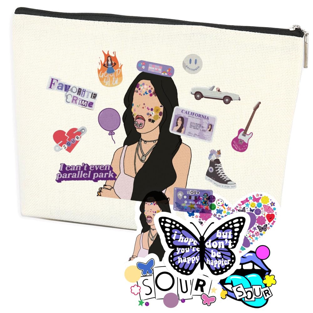 Azteoiz Fun Cosmetic Bag and 5 Stickers Sour-Album Gift Music Gift Music Lover Gift Fan Lover Classic Inspiration Music Gift Ladies Her Friend I Can't Even Parallel Park Wash Bag Gift