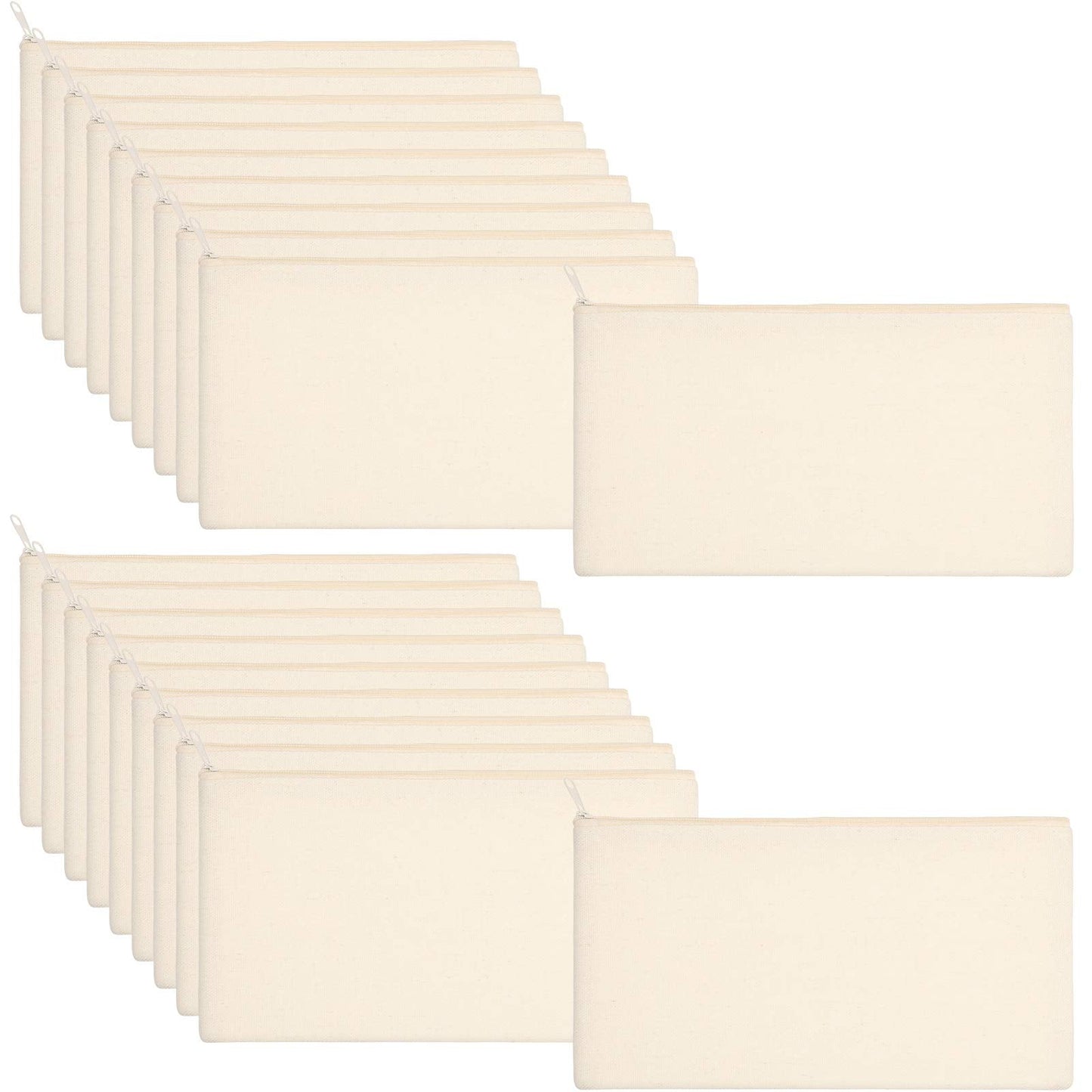 40 Pieces Canvas Pencil Pouch Zipper Makeup Cosmetic Bags Case Blank Craft DIY Bags Multipurpose Toiletry Stationary Storage Bag for Women Students Travel School (White)