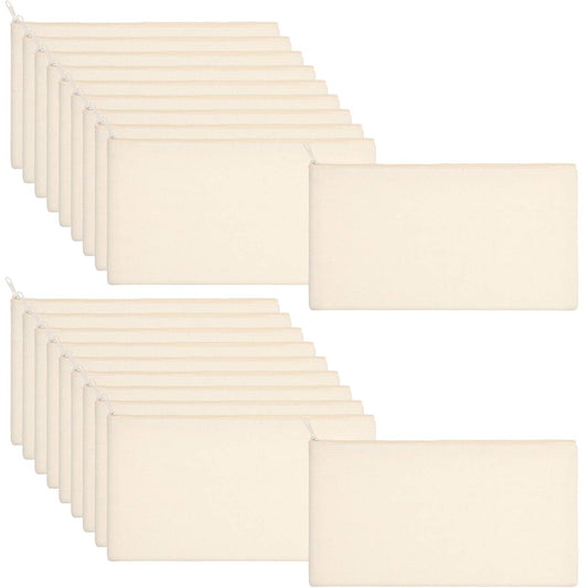 40 Pieces Canvas Pencil Pouch Zipper Makeup Cosmetic Bags Case Blank Craft DIY Bags Multipurpose Toiletry Stationary Storage Bag for Women Students Travel School (White)